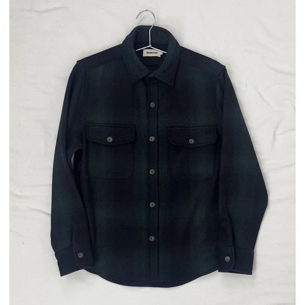 Taylor Stitch Mens Maritime Wool Shirt Jacket Plaid Green Black 38
